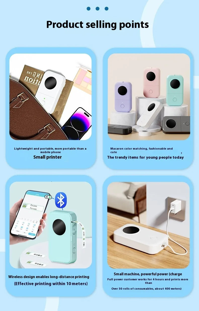 D30 Bluetooth Thermal Label Printer – Portable, Rechargeable, 8 Color Options