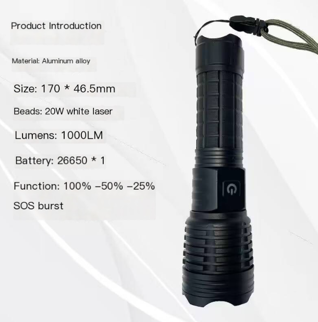 White Laser Zoomable Rechargeable LED Flashlight